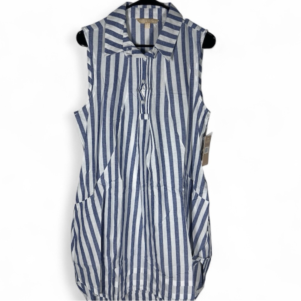 Hope & Harlow Blue and White Striped Sleeveless Shirt Dress Size 12